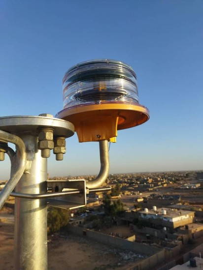 Tower aviation beacon light installed on mast